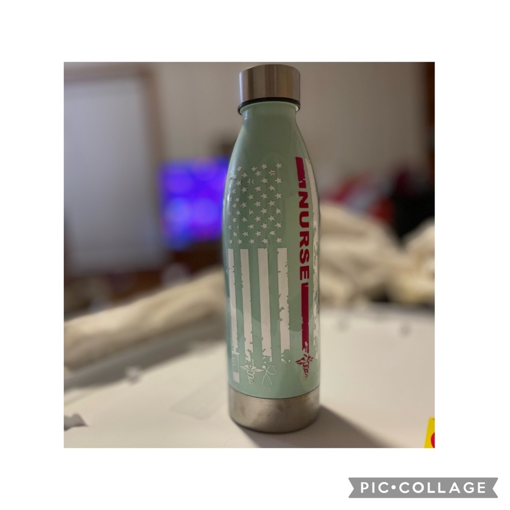 “NURSE” Stay Cool, Metal Water Bottle; Aqua